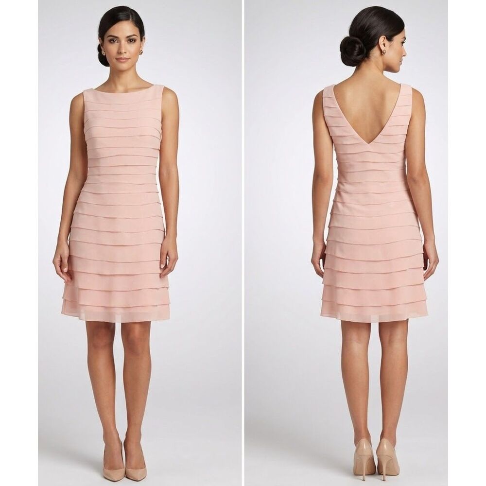 Andrew Adela Chiffon Semi Formal Dress Size 4 Blush Pink Tiered Wedding Guest